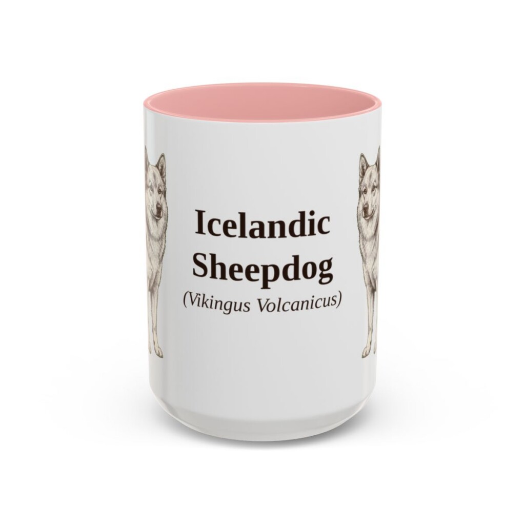 15oz Icelandic Sheepdog Latin Mug, Pink, front view