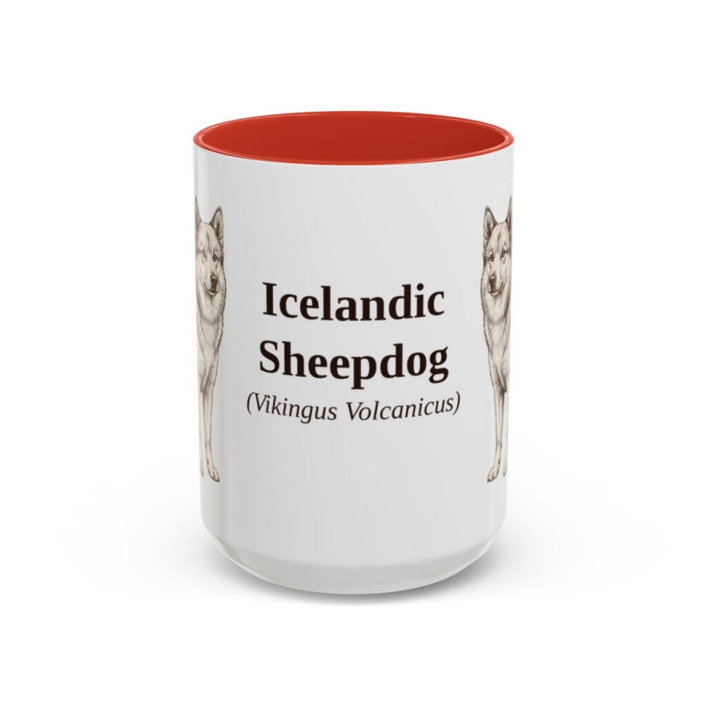 15oz Icelandic Sheepdog Latin Mug, Red, front view