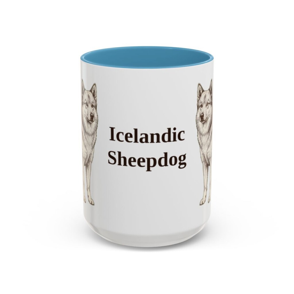 15oz Icelandic Sheepdog Mug, Light Blue, front view
