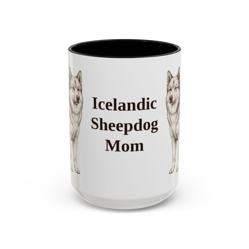 15oz Icelandic Sheepdog Dog Mom Mug, Black, front view