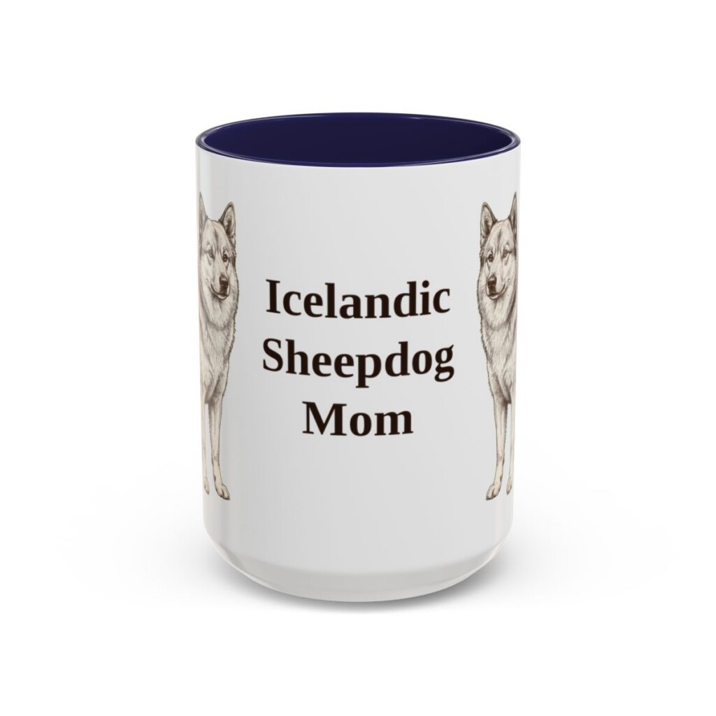 15oz Icelandic Sheepdog Dog Mom Mug, Navy, front view