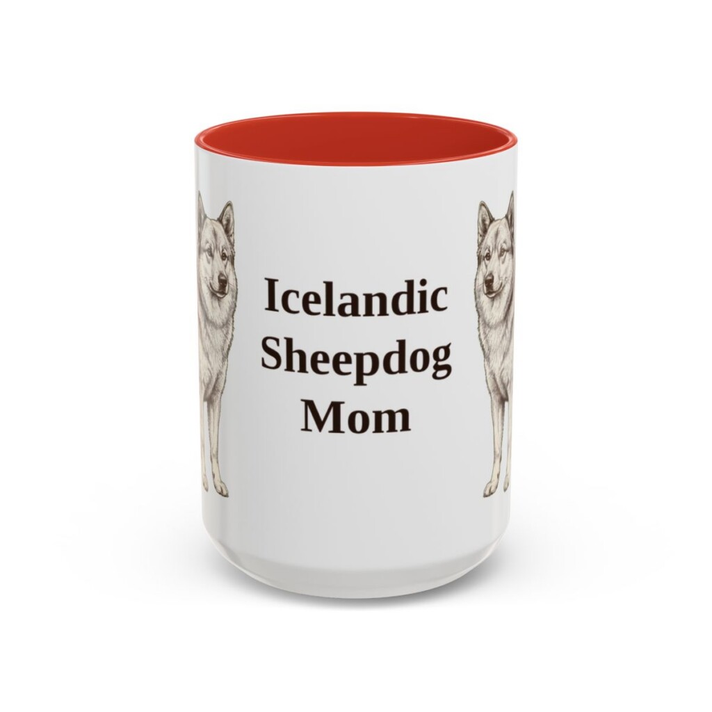 15oz Icelandic Sheepdog Dog Mom Mug, Red, front view