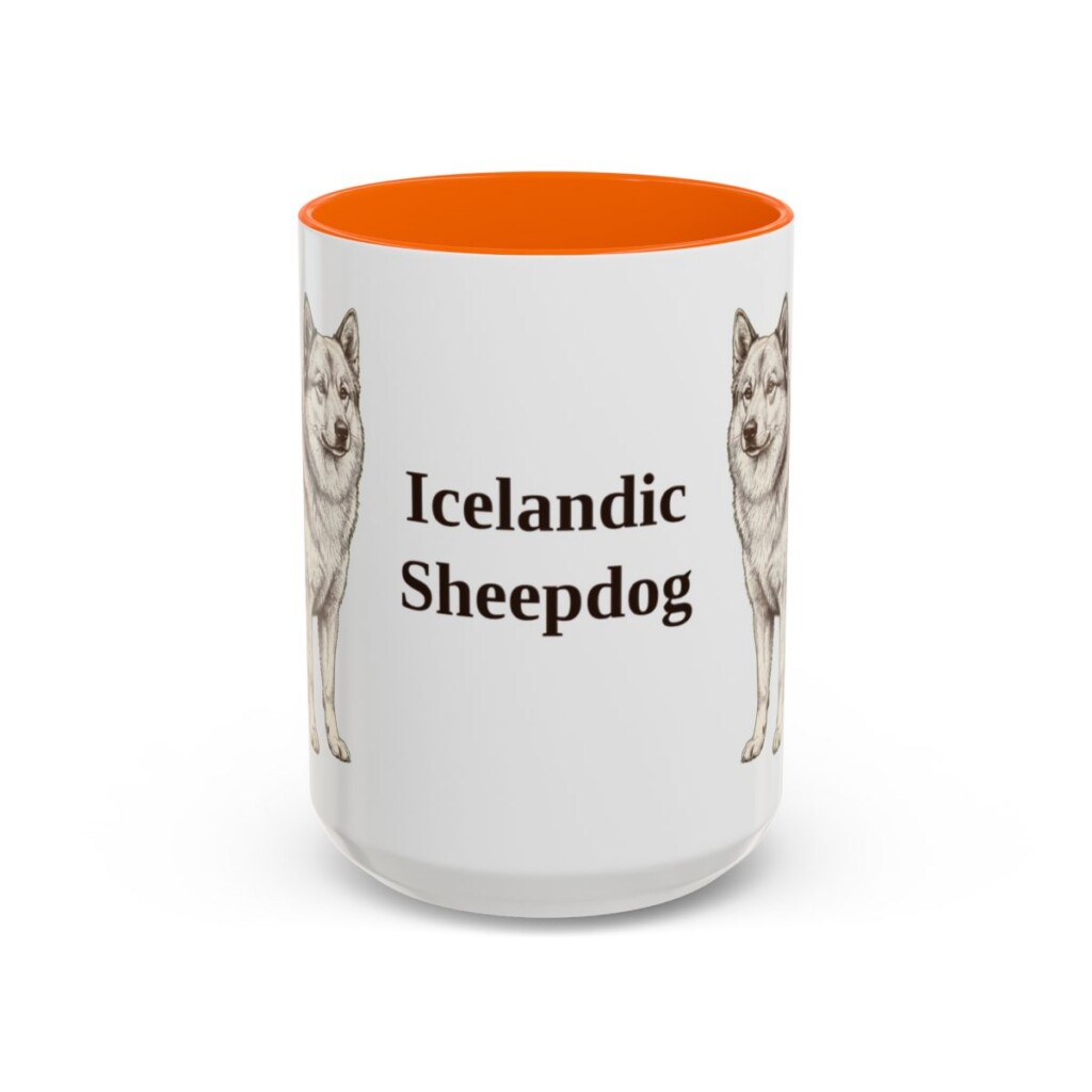 15oz Icelandic Sheepdog Mug, Orange, front view