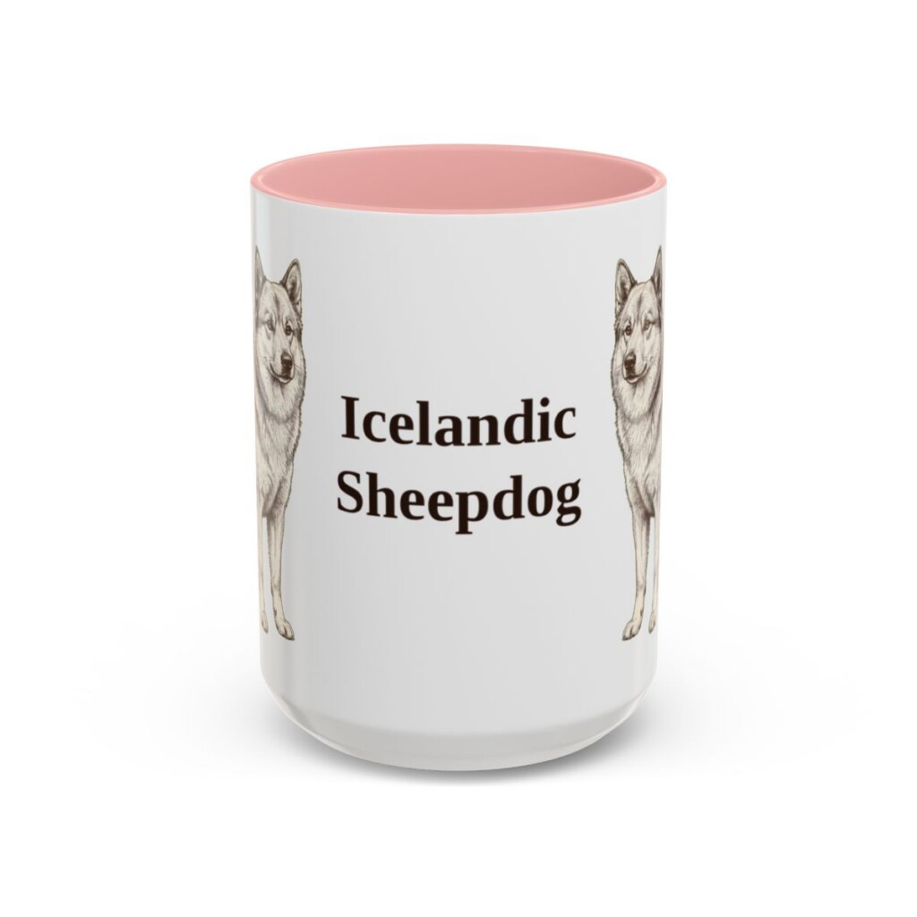 15oz Icelandic Sheepdog Mug, Pink, front view