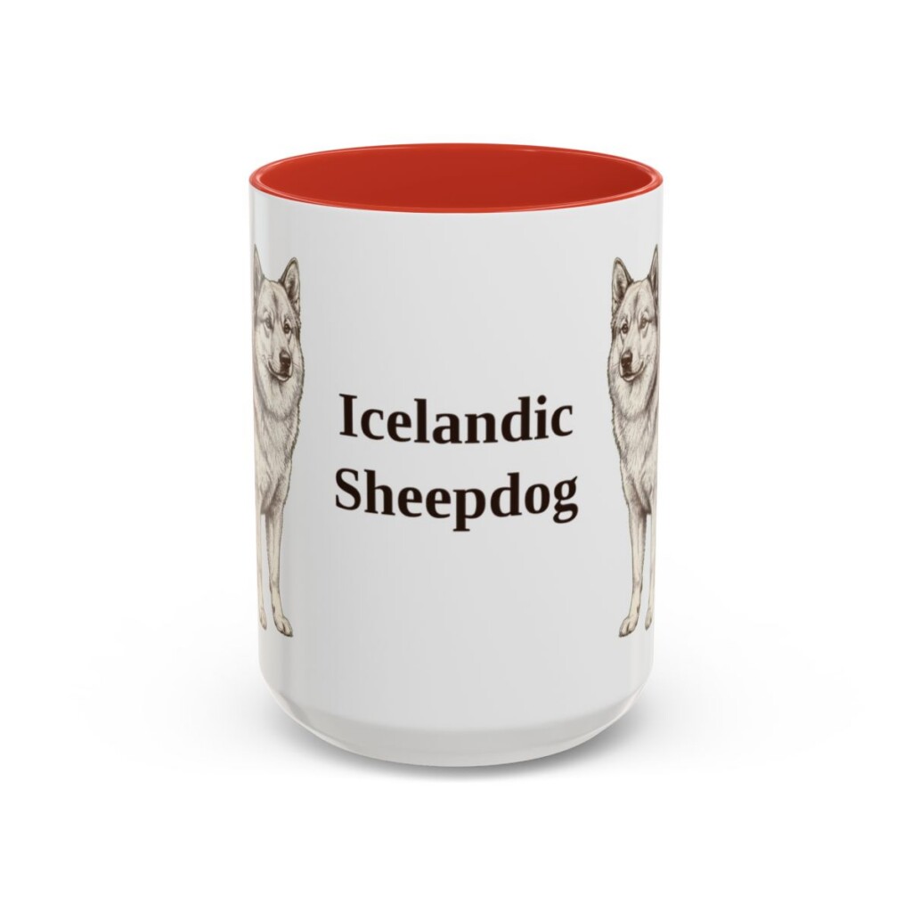 15oz Icelandic Sheepdog Mug, Red, front view