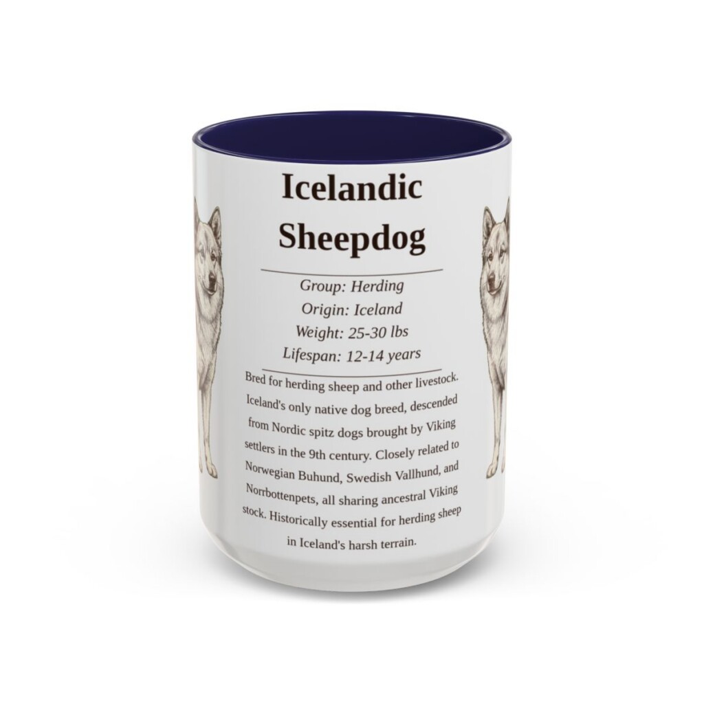 15oz Icelandic Sheepdog Mug, Navy, front view