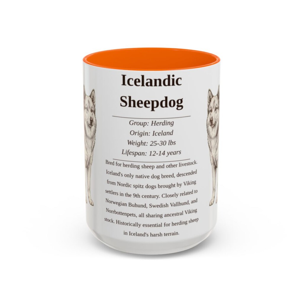 15oz Icelandic Sheepdog Mug, Orange, front view