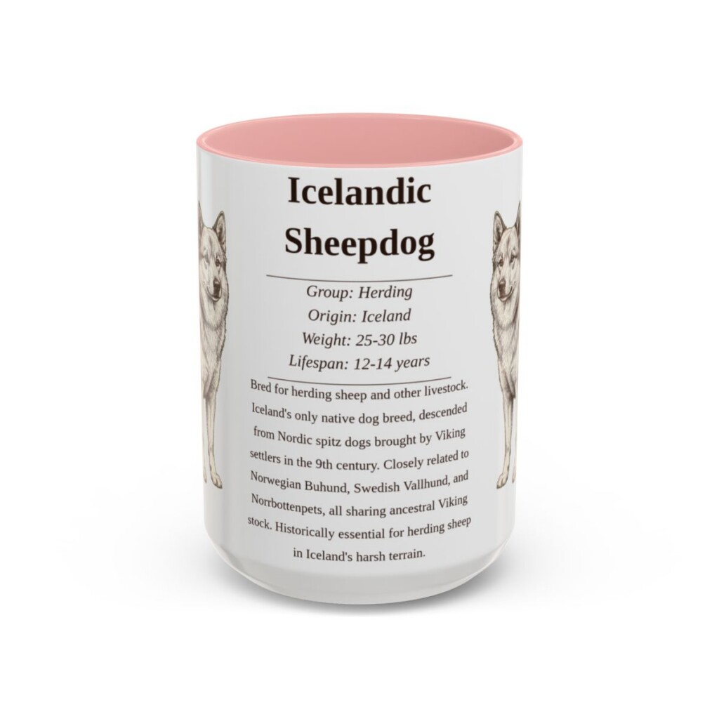 15oz Icelandic Sheepdog Mug, Pink, front view