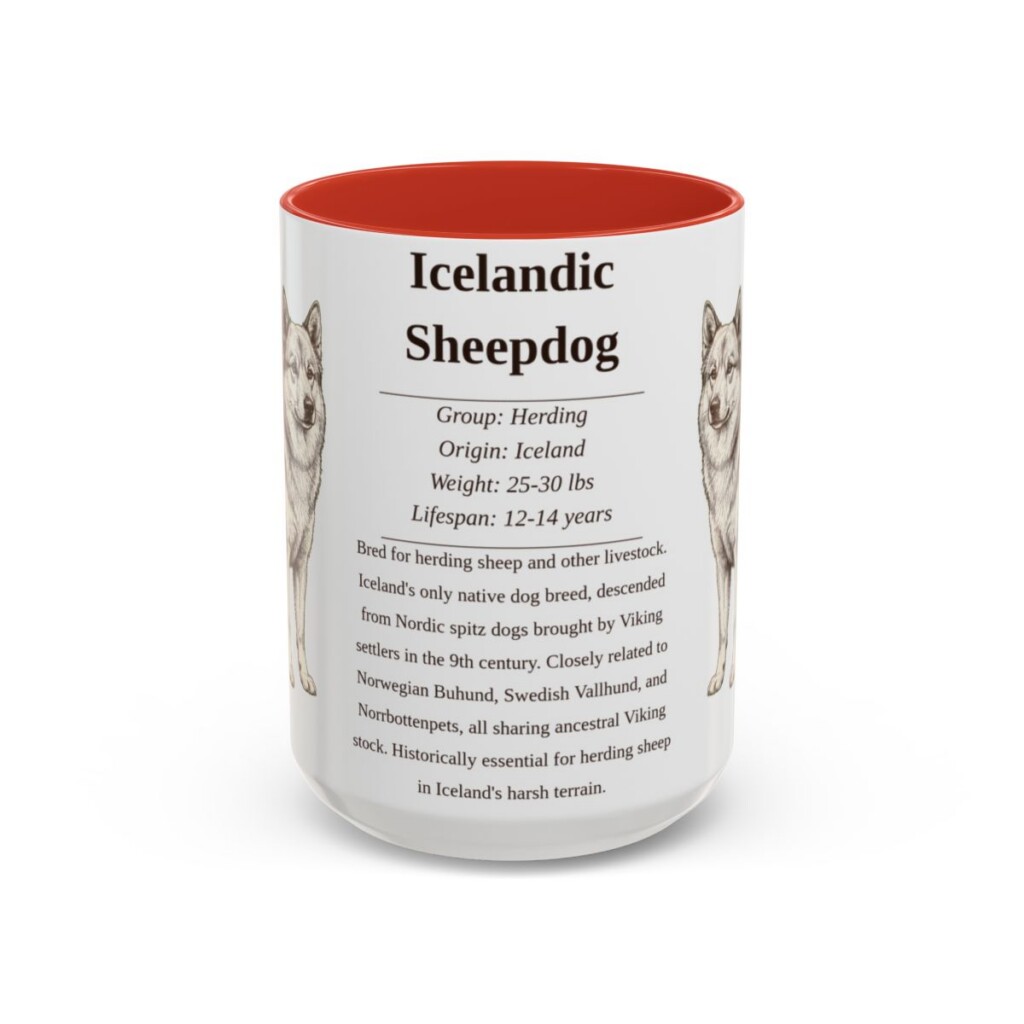 15oz Icelandic Sheepdog Mug, Red, front view