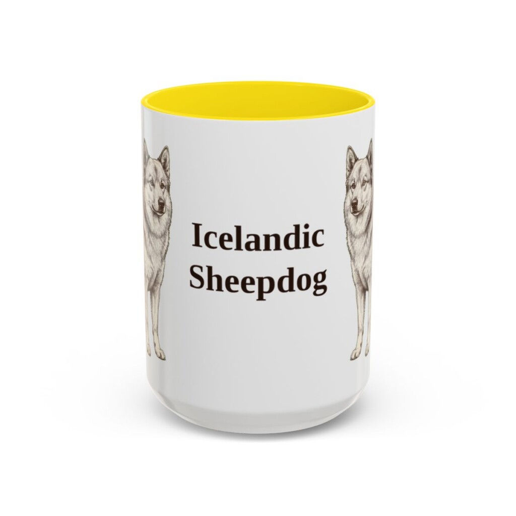 15oz Icelandic Sheepdog Mug, Yellow, front view