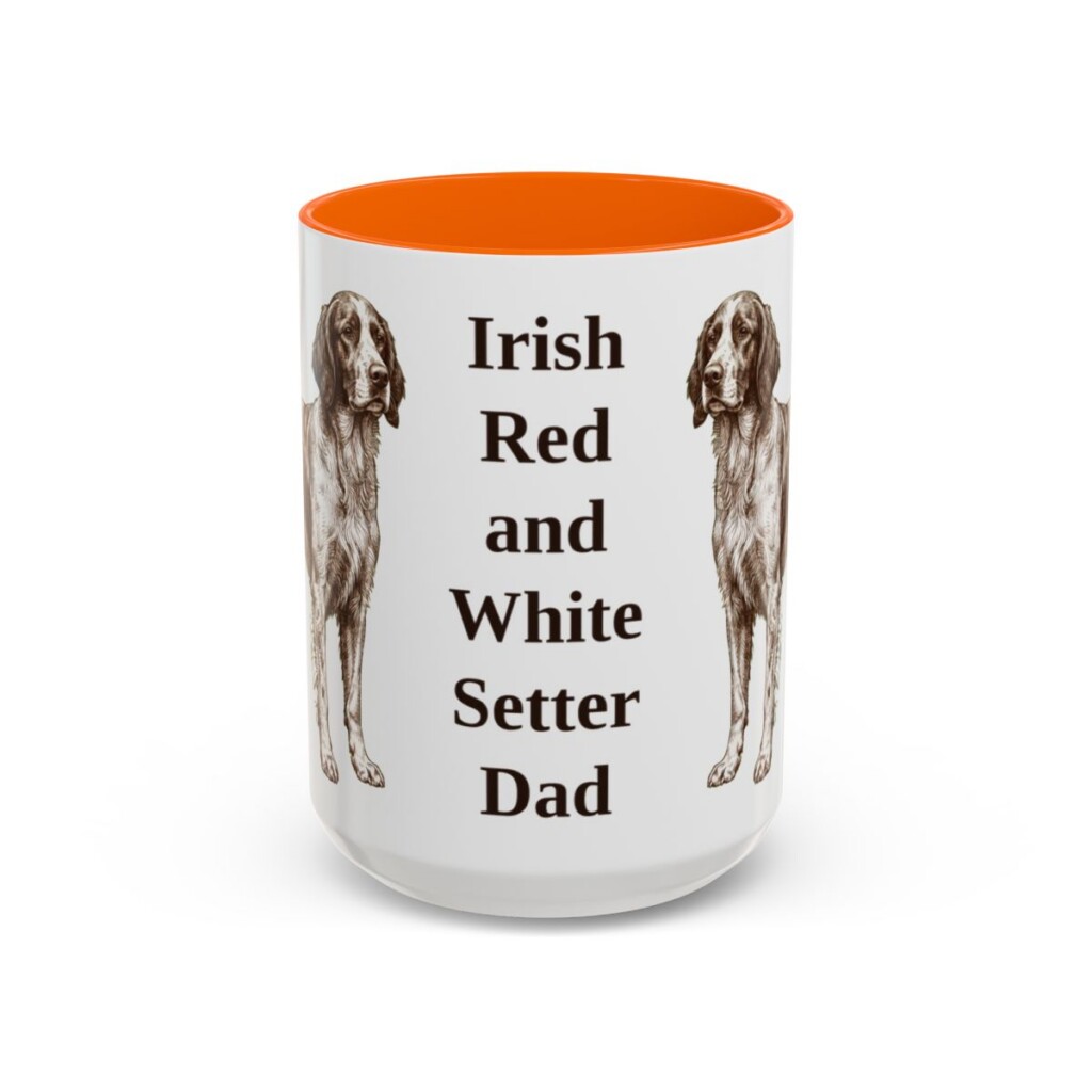 15oz Irish Red and White Setter Dog Dad Mug, Orange, front view