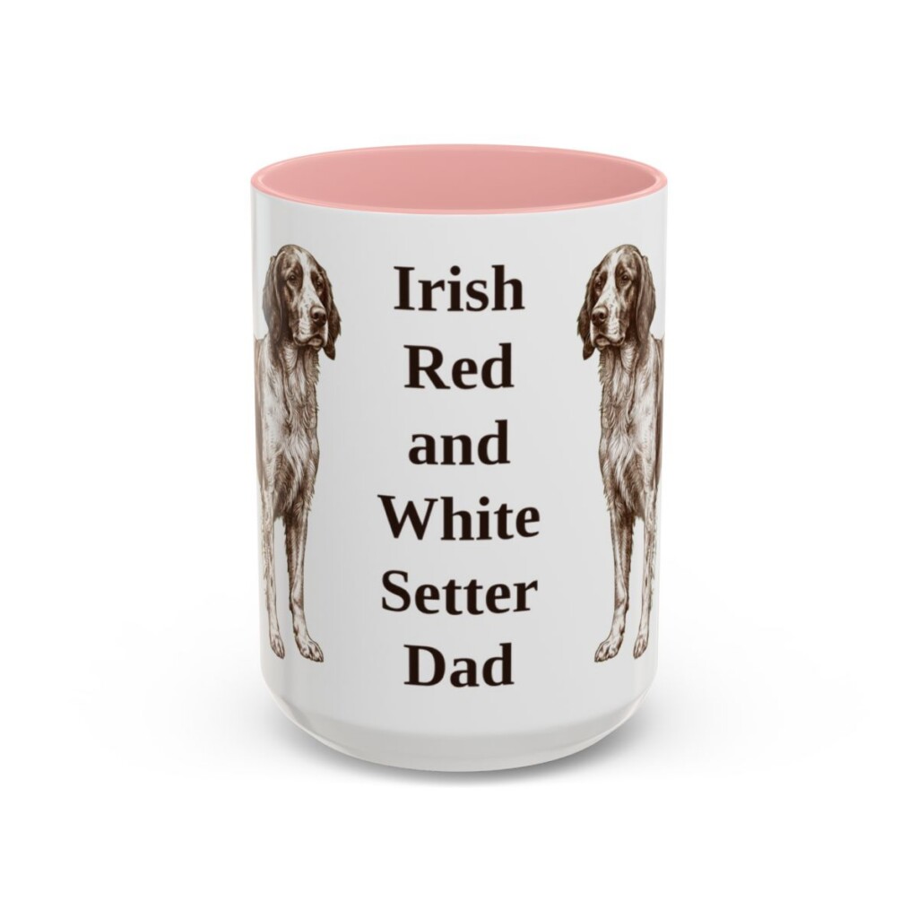 15oz Irish Red and White Setter Dog Dad Mug, Pink, front view