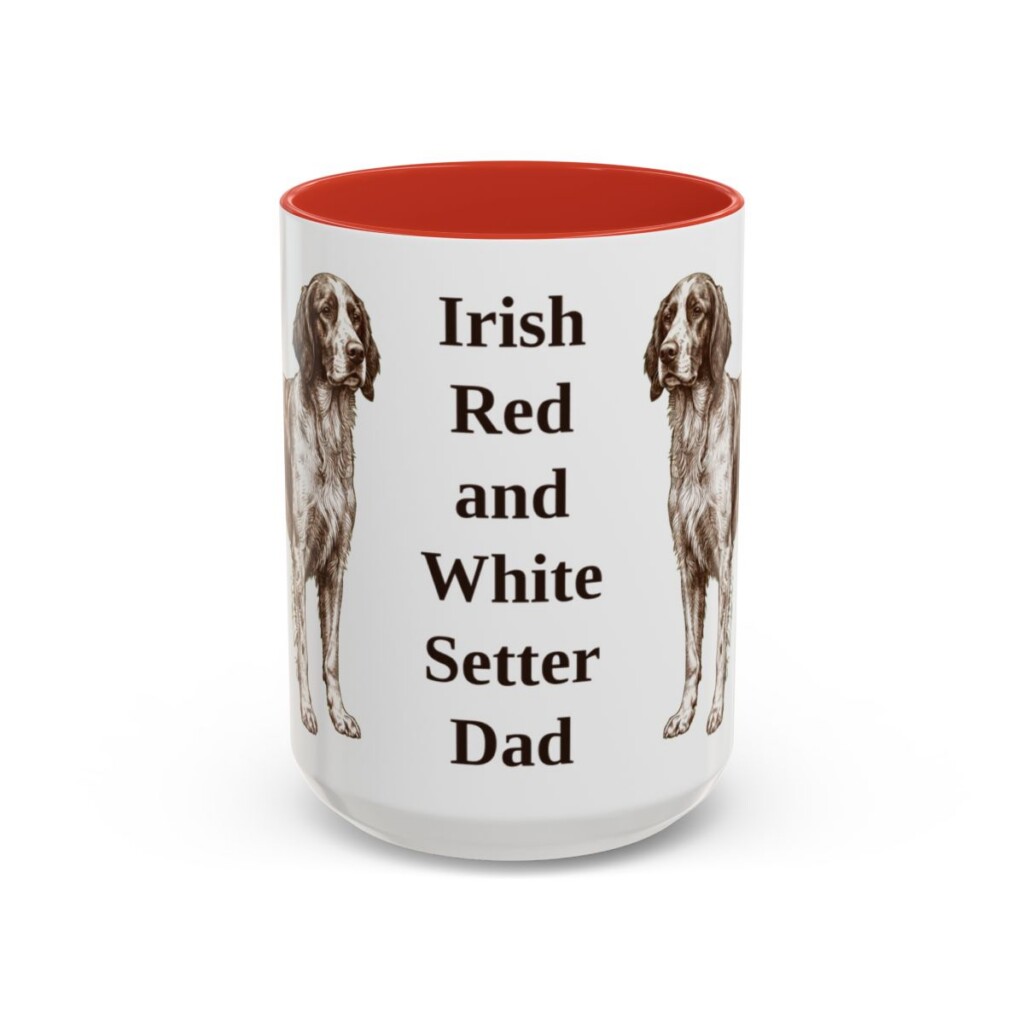 15oz Irish Red and White Setter Dog Dad Mug, Red, front view