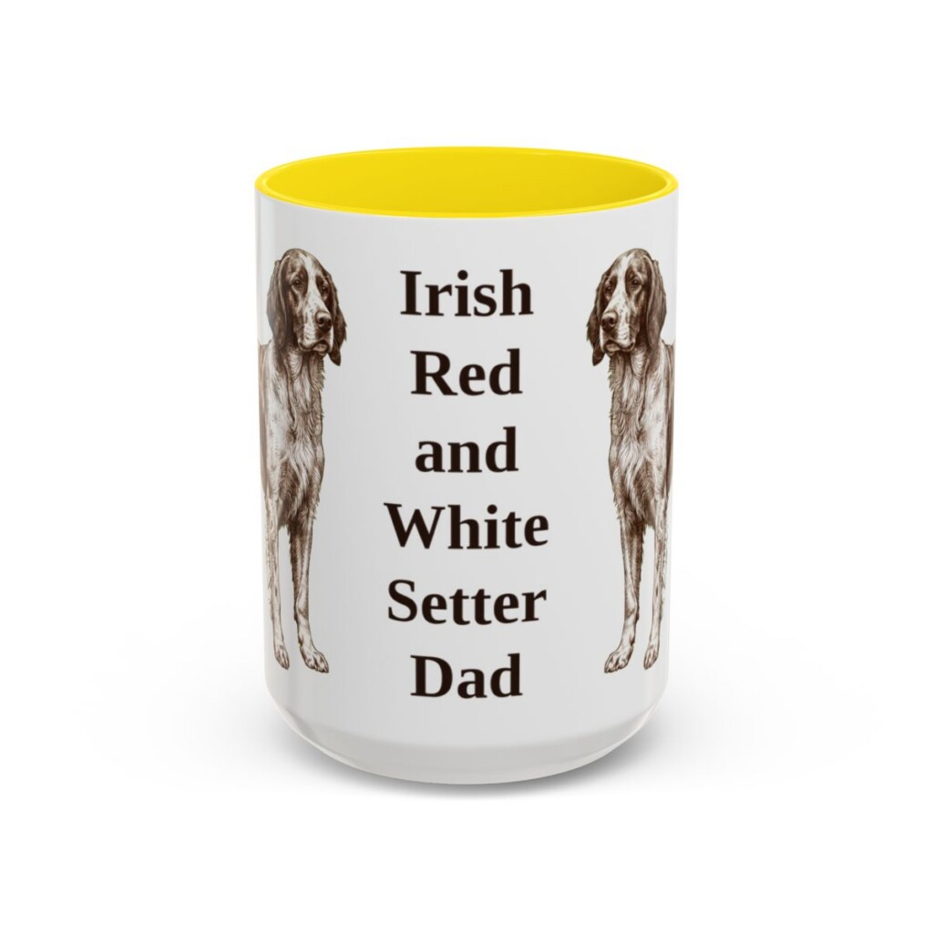 15oz Irish Red and White Setter Dog Dad Mug, Yellow, front view