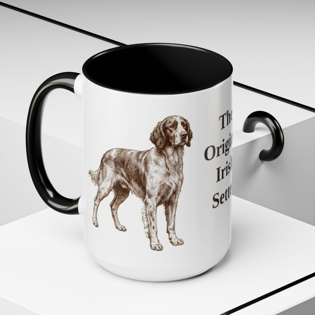 15oz Funny Irish Red and White Setter Mug, Black, lifestyle photo