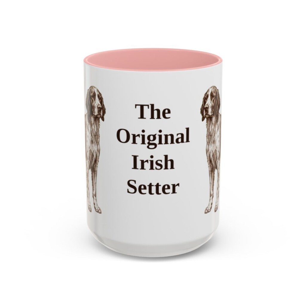 15oz Funny Irish Red and White Setter Mug, Pink, front view