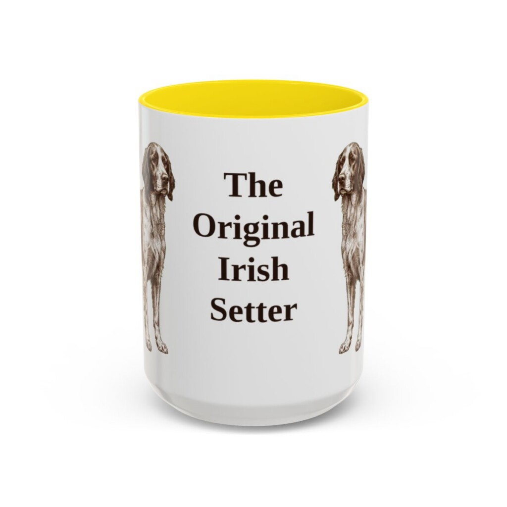 15oz Funny Irish Red and White Setter Mug, Yellow, front view