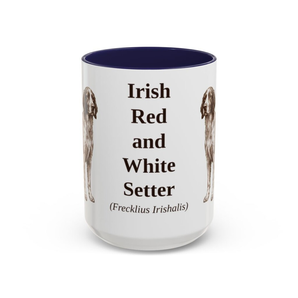 15oz Irish Red and White Setter Latin Mug, Navy, front view