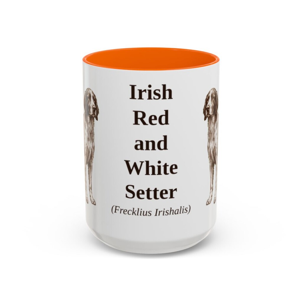 15oz Irish Red and White Setter Latin Mug, Orange, front view