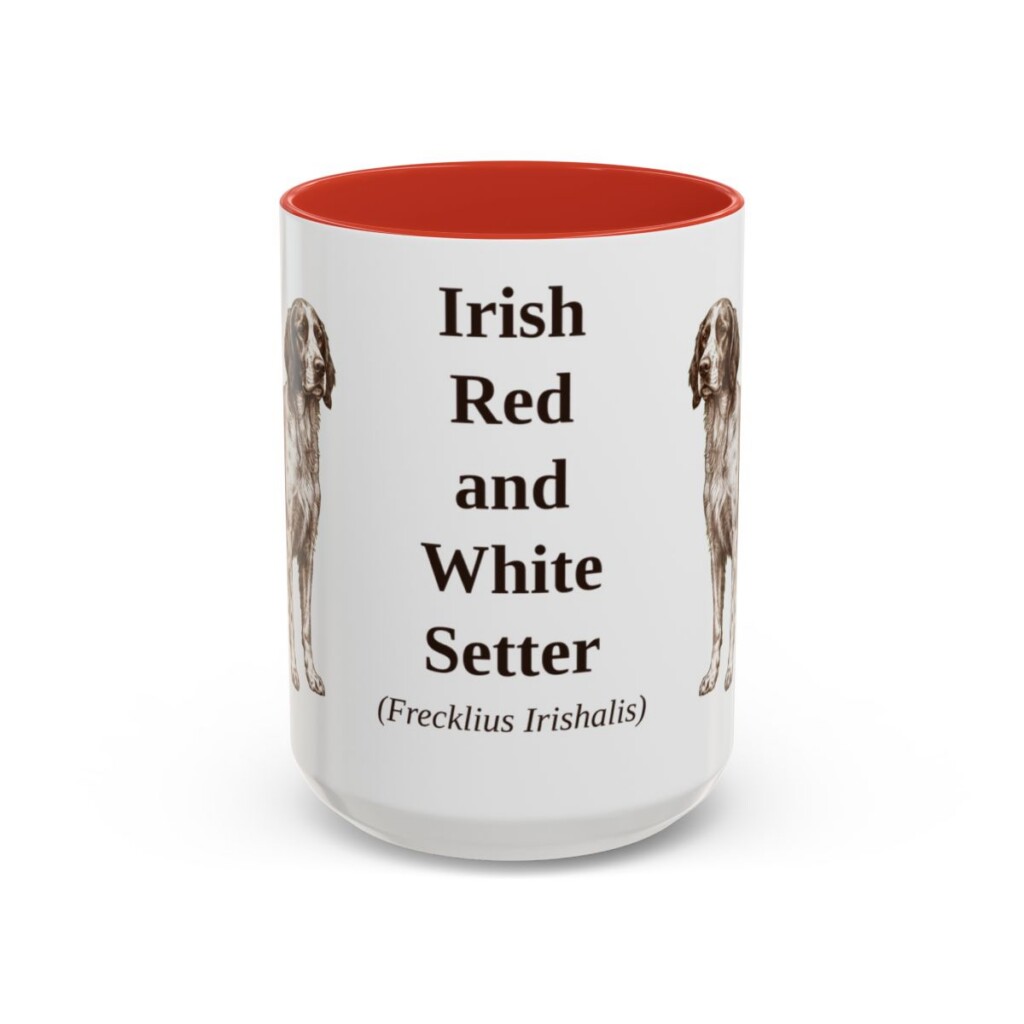 15oz Irish Red and White Setter Latin Mug, Red, front view