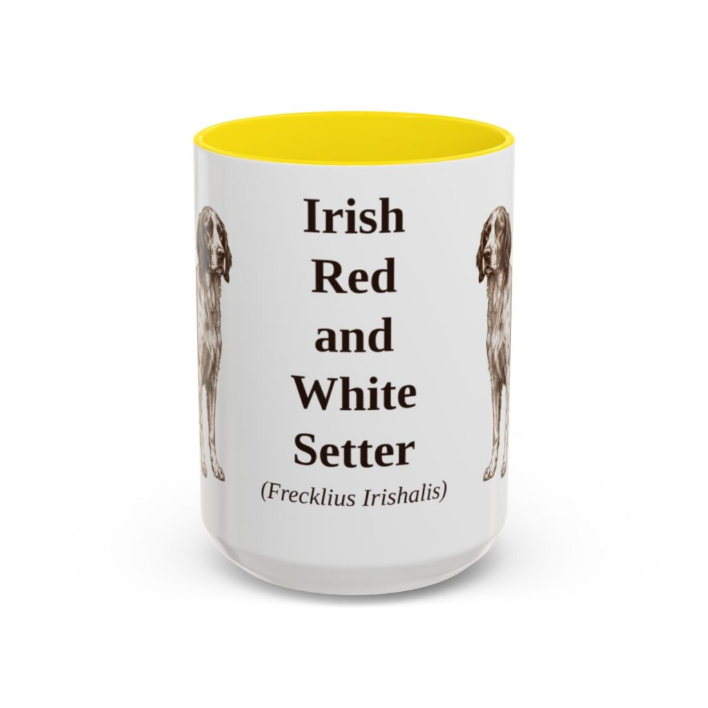 15oz Irish Red and White Setter Latin Mug, Yellow, front view
