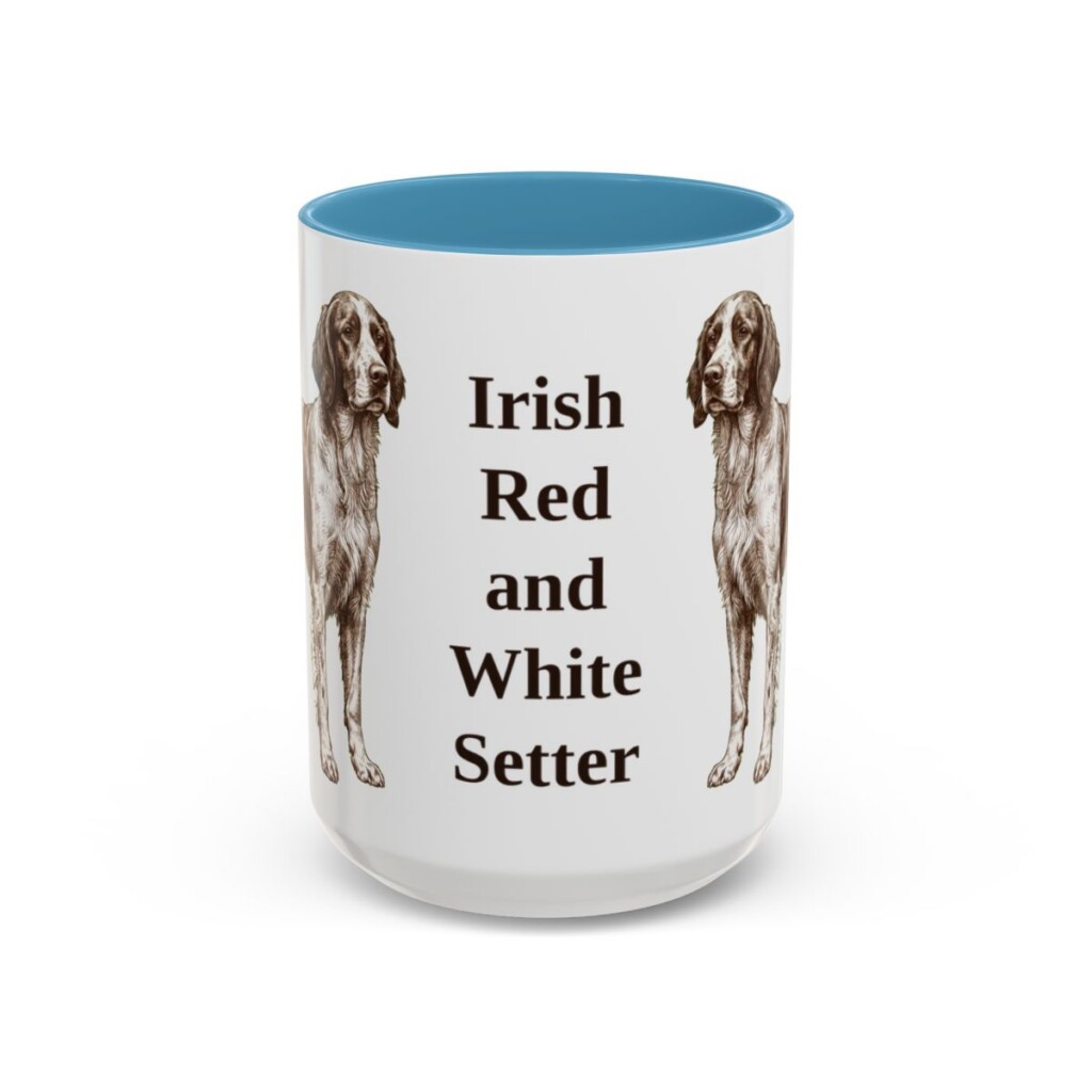 15oz Irish Red and White Setter Mug, Light Blue, front view