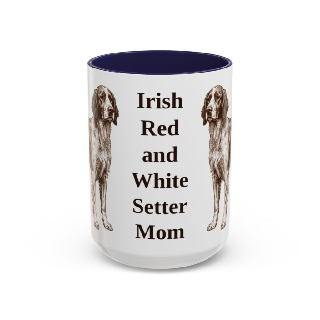 15oz Irish Red and White Setter Dog Mom Mug, Navy, front view