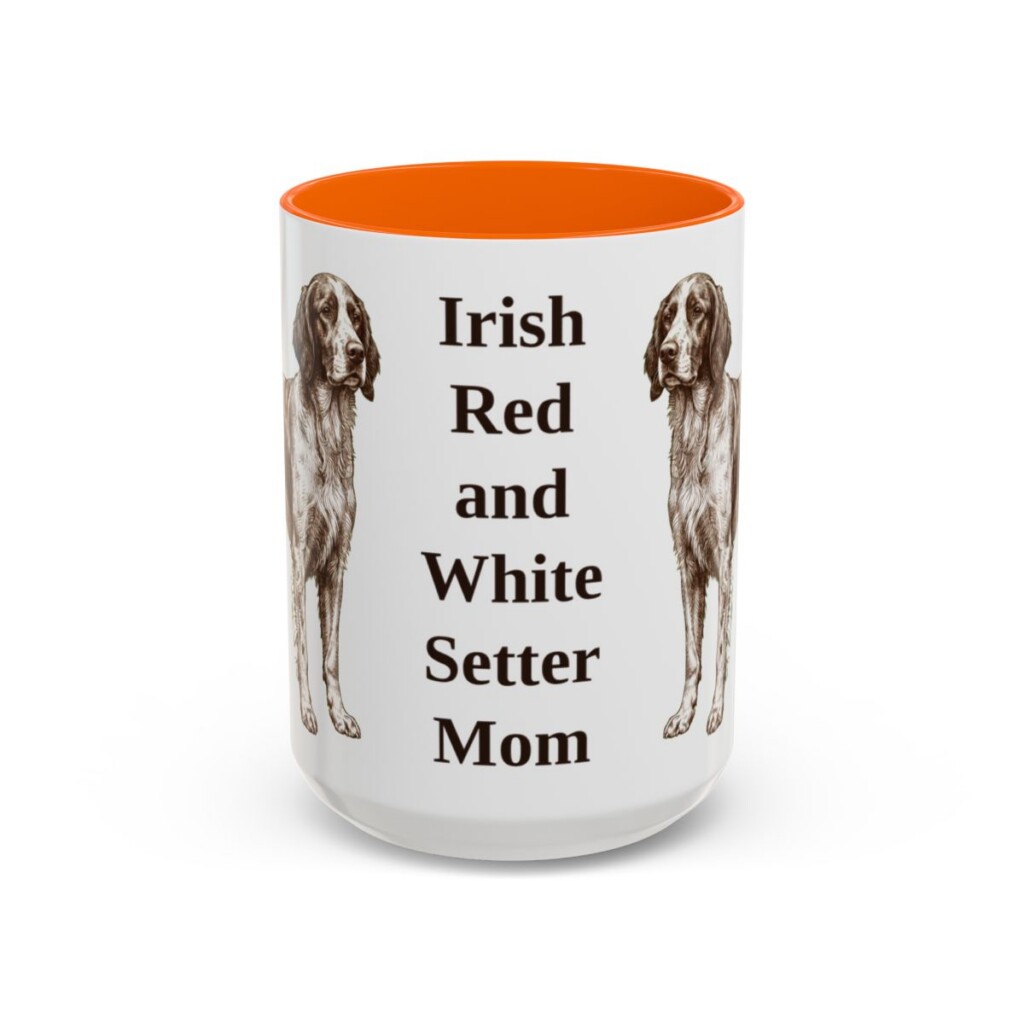 15oz Irish Red and White Setter Dog Mom Mug, Orange, front view