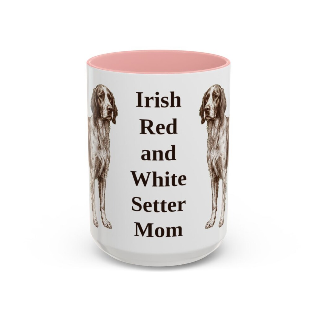15oz Irish Red and White Setter Dog Mom Mug, Pink, front view