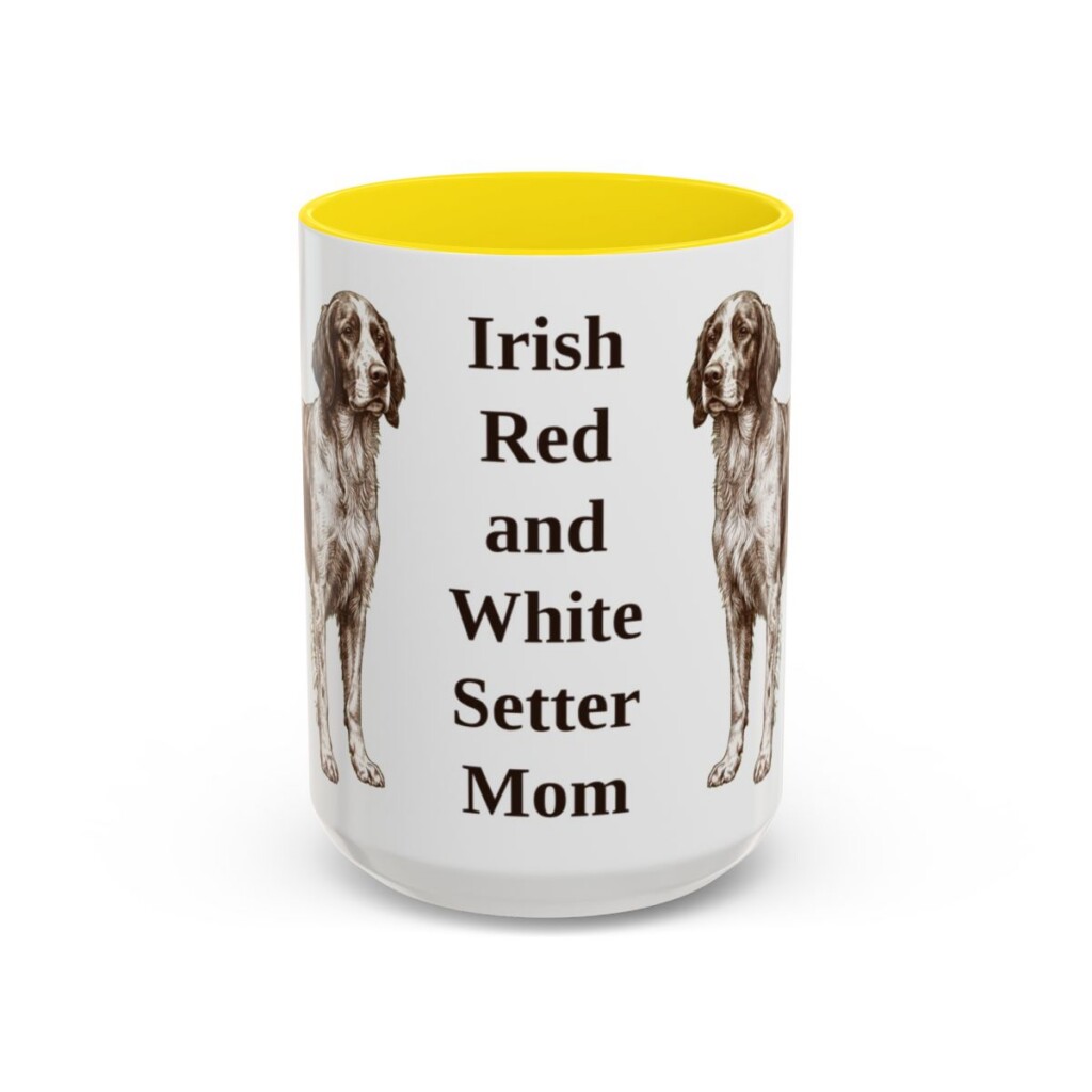 15oz Irish Red and White Setter Dog Mom Mug, Yellow, front view
