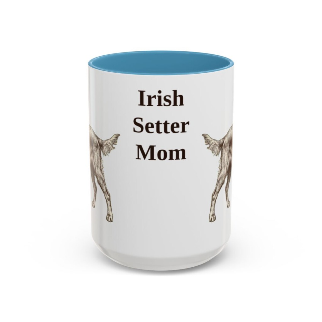 15oz Irish Setter Dog Mom Mug, Light Blue, front view
