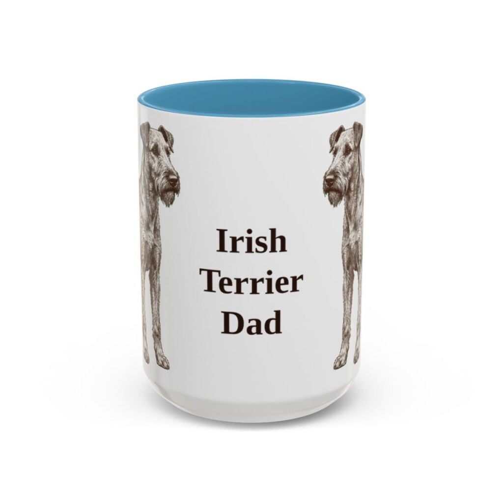 15oz Irish Terrier Dog Dad Mug, Light Blue, front view