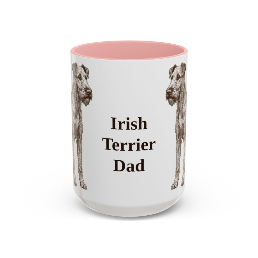 15oz Irish Terrier Dog Dad Mug, Pink, front view
