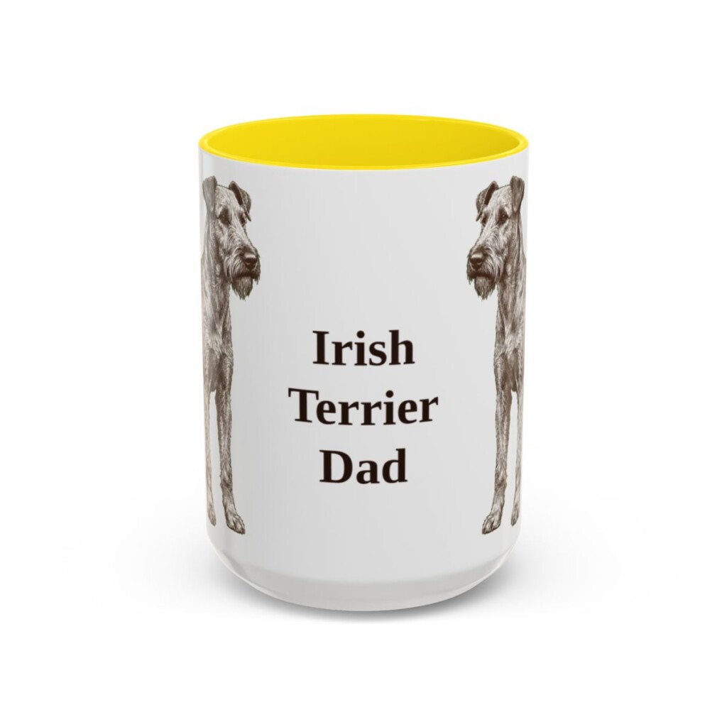 15oz Irish Terrier Dog Dad Mug, Yellow, front view