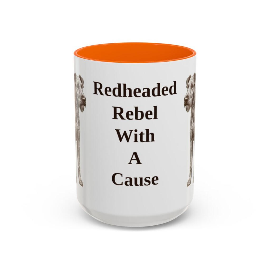 15oz Funny Irish Terrier Mug, Orange, front view