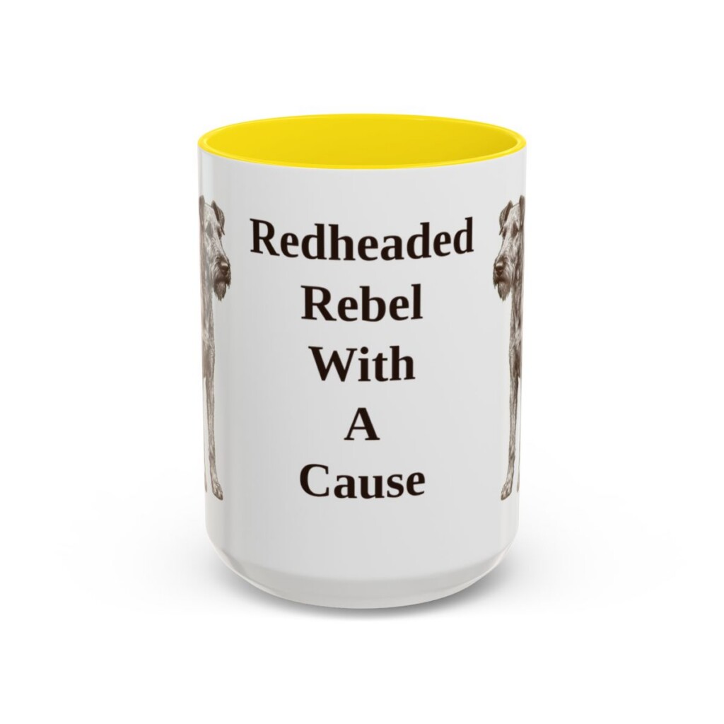 15oz Funny Irish Terrier Mug, Yellow, front view