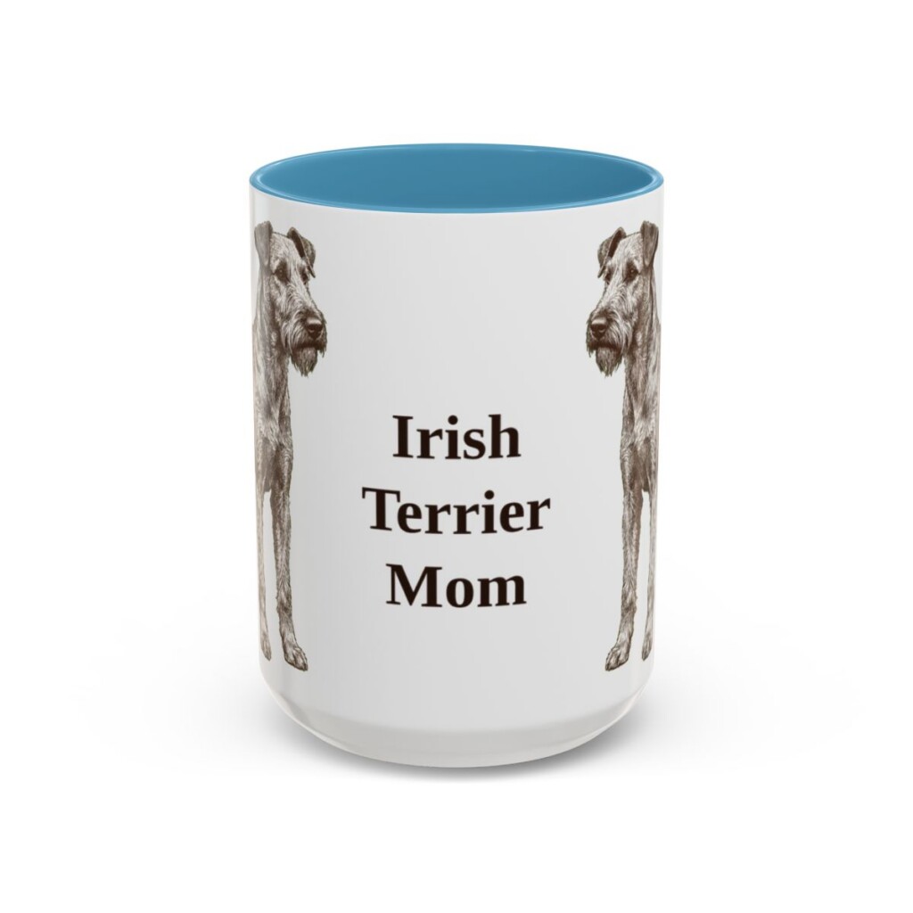 15oz Irish Terrier Dog Mom Mug, Light Blue, front view