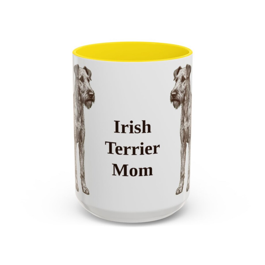 15oz Irish Terrier Dog Mom Mug, Yellow, front view