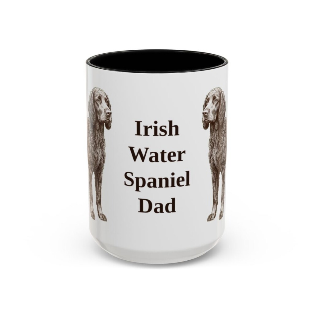 15oz Irish Water Spaniel Dog Dad Mug, Black, front view