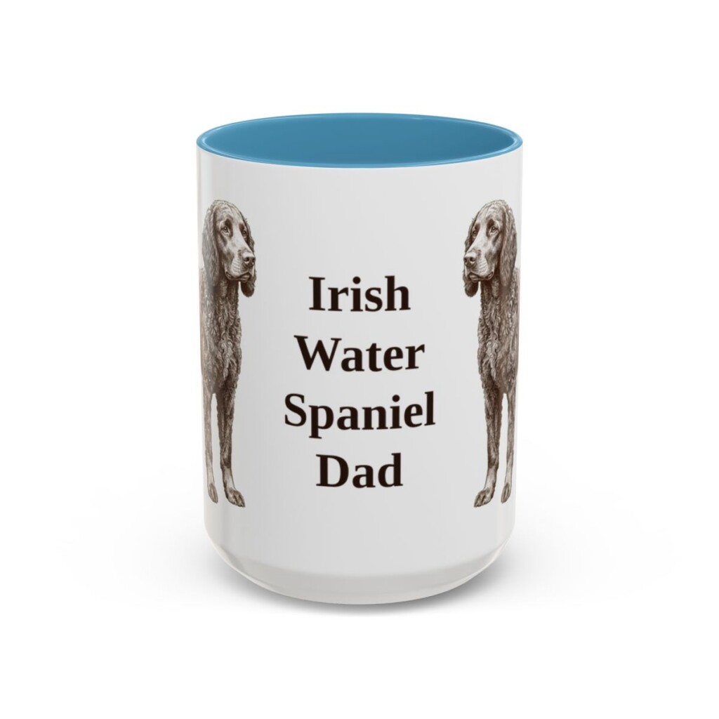15oz Irish Water Spaniel Dog Dad Mug, Light Blue, front view