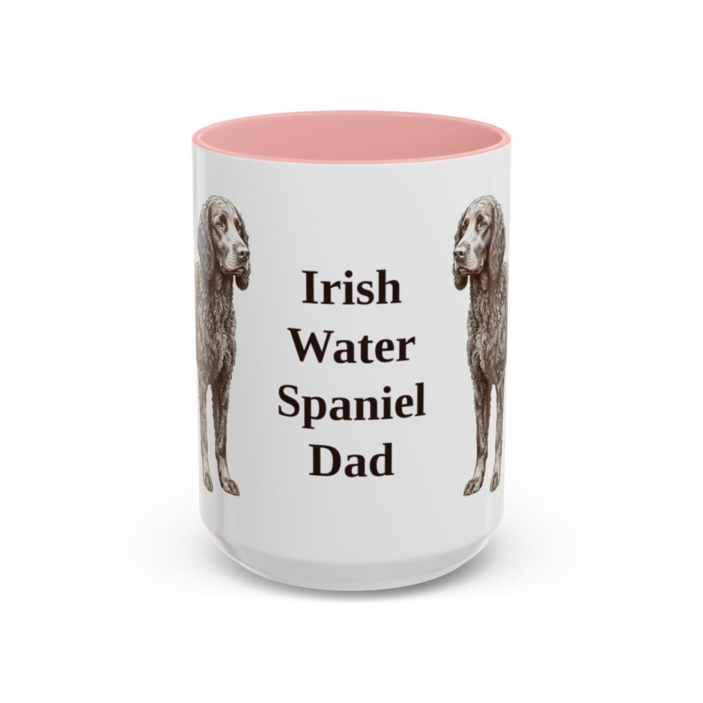 15oz Irish Water Spaniel Dog Dad Mug, Pink, front view