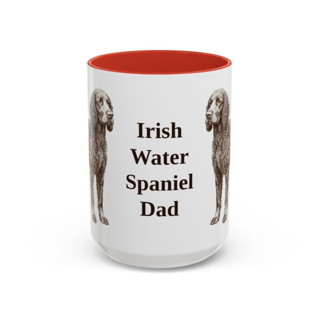15oz Irish Water Spaniel Dog Dad Mug, Red, front view