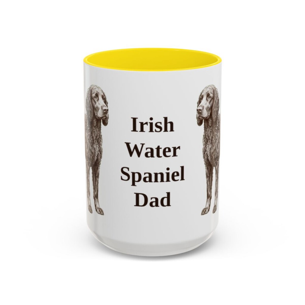 15oz Irish Water Spaniel Dog Dad Mug, Yellow, front view