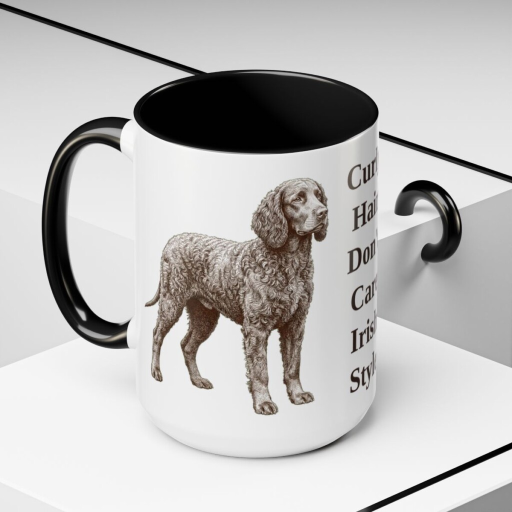 15oz Funny Irish Water Spaniel Mug, Black, lifestyle photo
