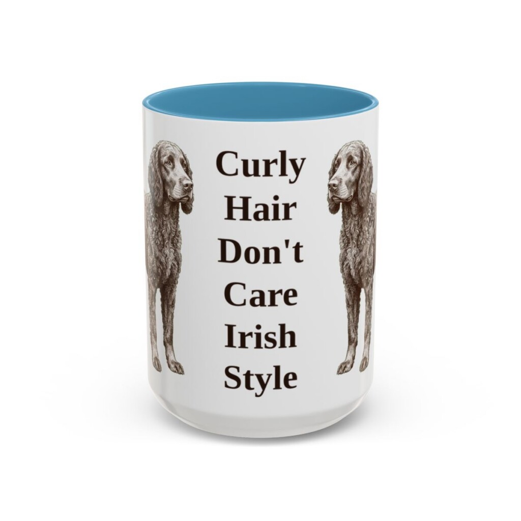 15oz Funny Irish Water Spaniel Mug, Light Blue, front view