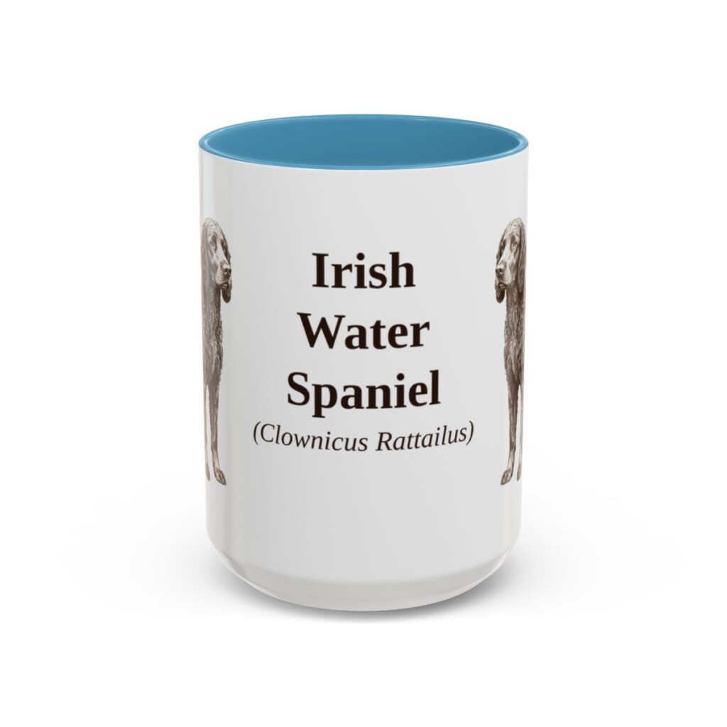 15oz Irish Water Spaniel Latin Mug, Light Blue, front view