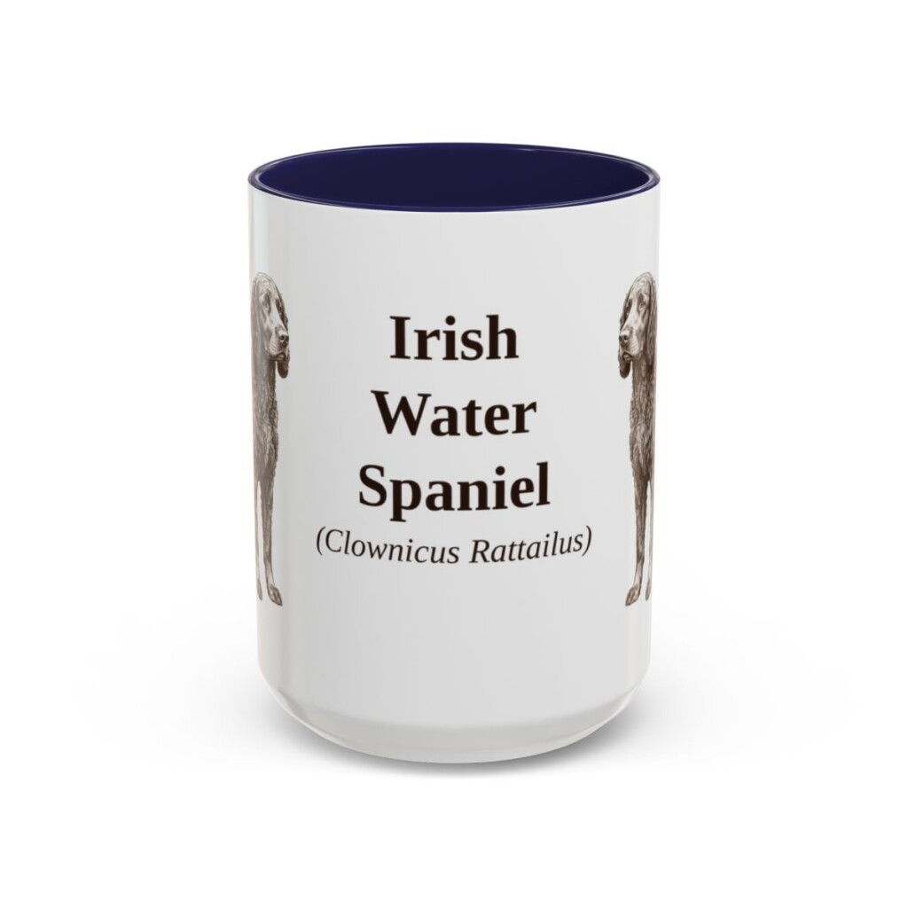 15oz Irish Water Spaniel Latin Mug, Navy, front view