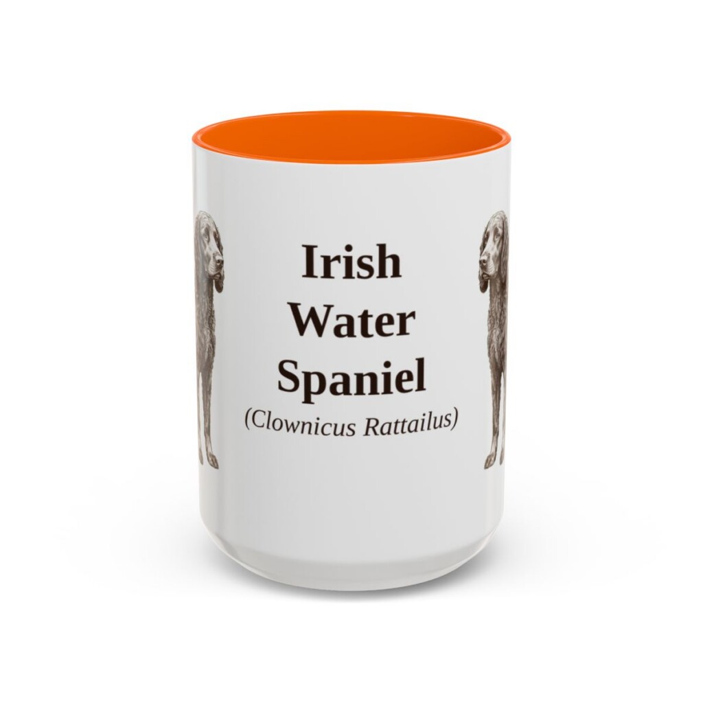 15oz Irish Water Spaniel Latin Mug, Orange, front view