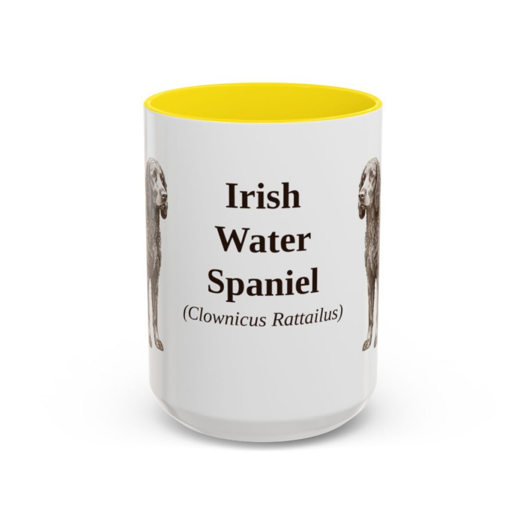 15oz Irish Water Spaniel Latin Mug, Yellow, front view