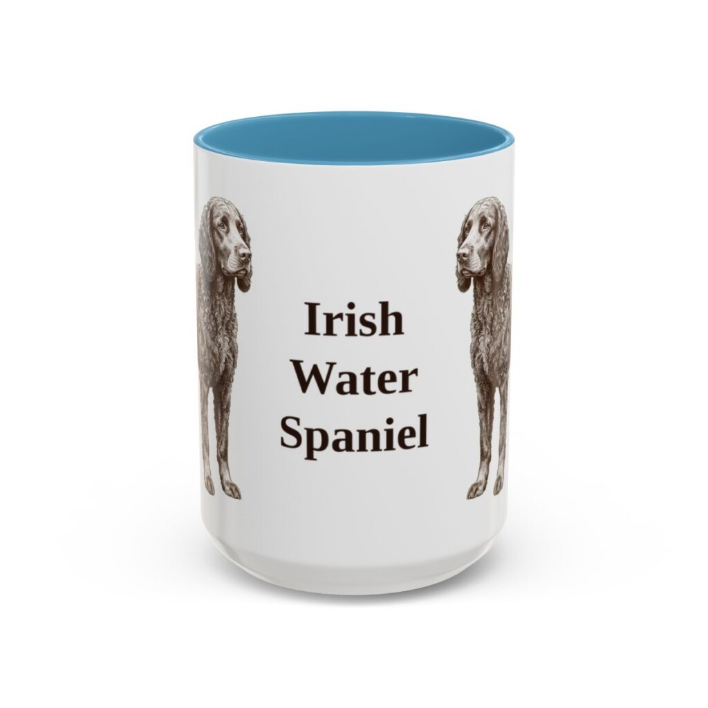 15oz Irish Water Spaniel Mug, Light Blue, front view